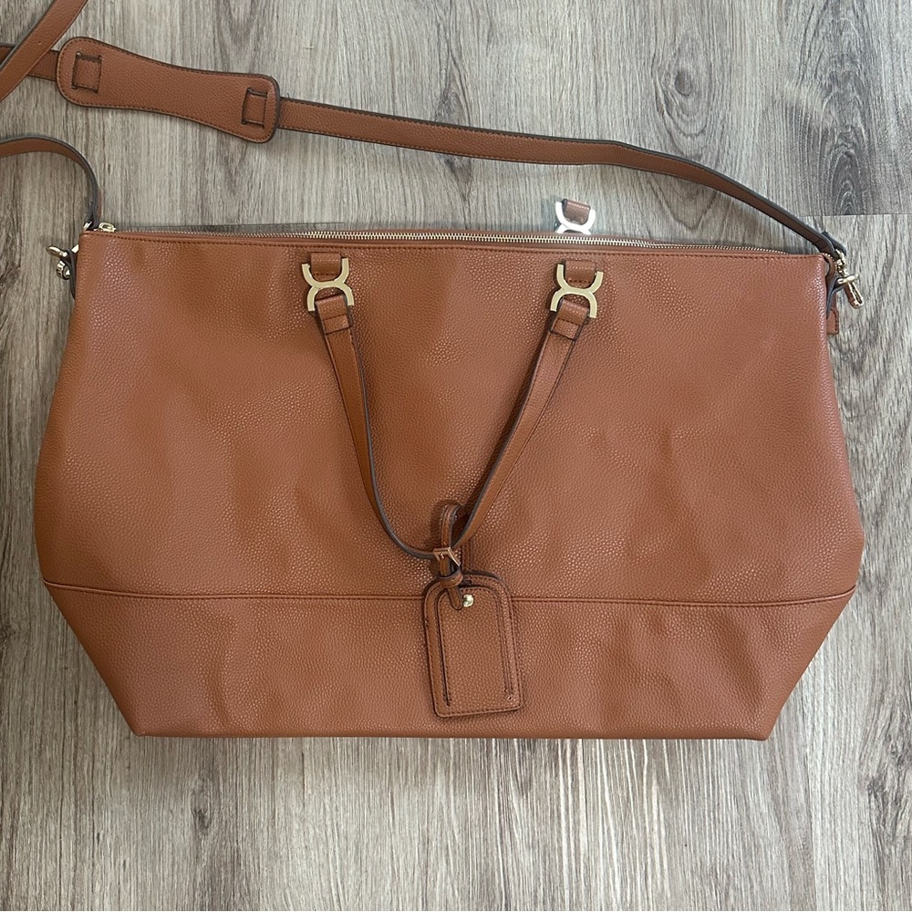 Sole Society weekender Bag Travel Duffle Crossbody Cognac Elfie Tote